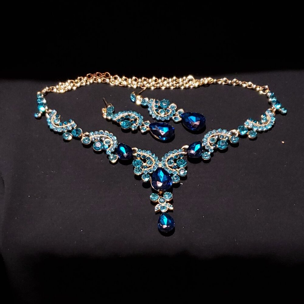 Blue Shades Rhinestone Necklace & Earrings